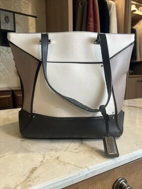 Nine West White, Taupe & Black Colorblock Tote